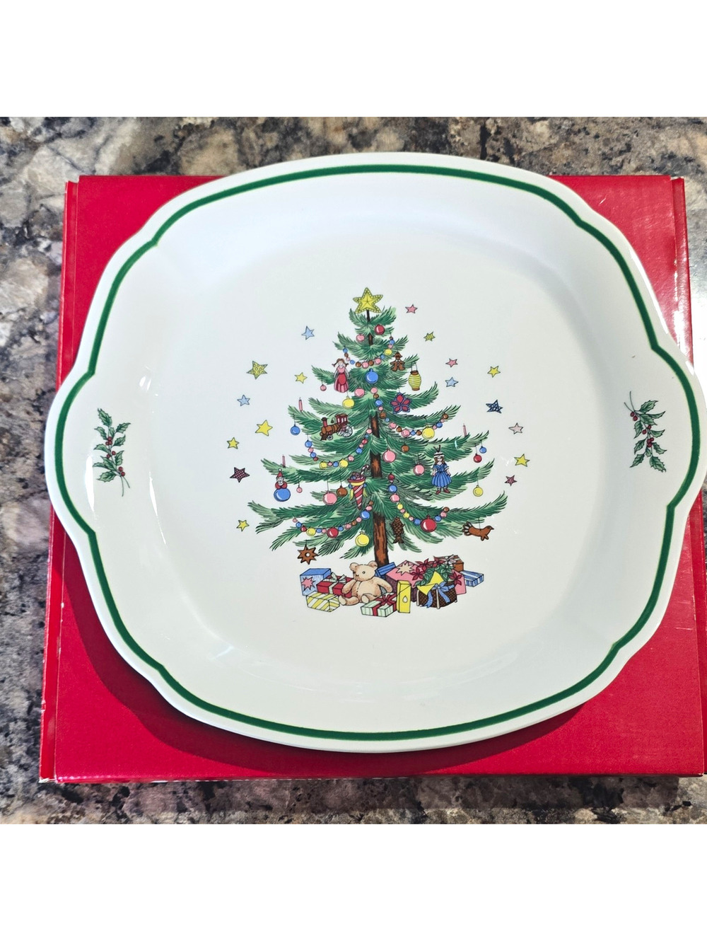 Vintage Nikko Christmastime 10" Handled Square Serving Tray Plate Platter Japan